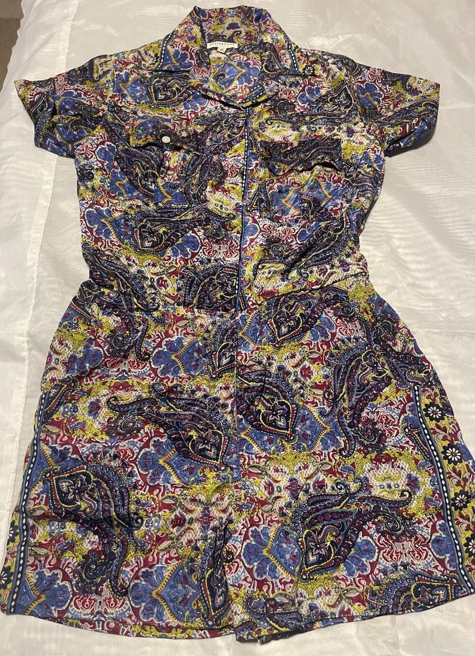 Earthbound Women’s Small Romper Short Set Paisley Pattern Boho Hippie Colorful